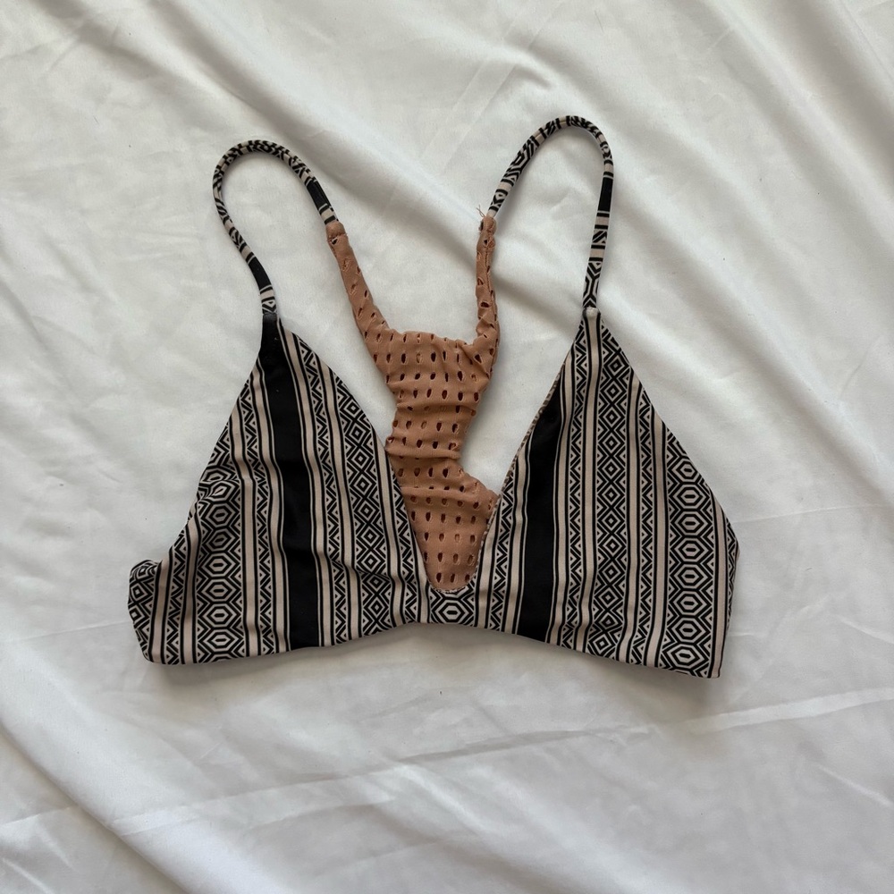 Acacia Swimwear Black and Tan Patterned Polynesia Bikini Top